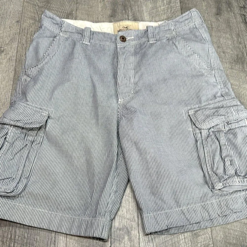 Vintage Y2K Hollister Cargo Shorts Mens Size 34 Navy Striped Chunky Baggy 36
